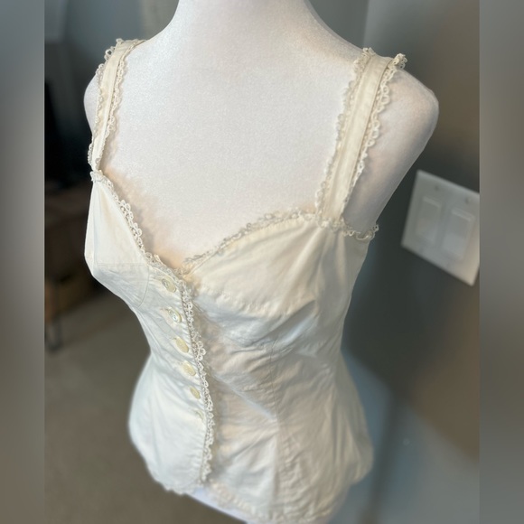 Vintage MaxMara Corset Lace Detail Button Up Tank Top Blouse - Picture 6 of 12